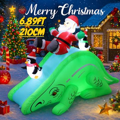 6,89 Fuß Aufblasbares Spielzeug Weihnachtsmann Pinguine Dinosaurier Rutsche Weihnachten Hof Dekoration Zubehör LED Beleuchtet Weihnachten Heim Dekoration Festliches Geschenk