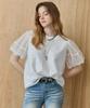 MAXZA Mesh Layered Balloon Sleeve Blouse T-Shirt