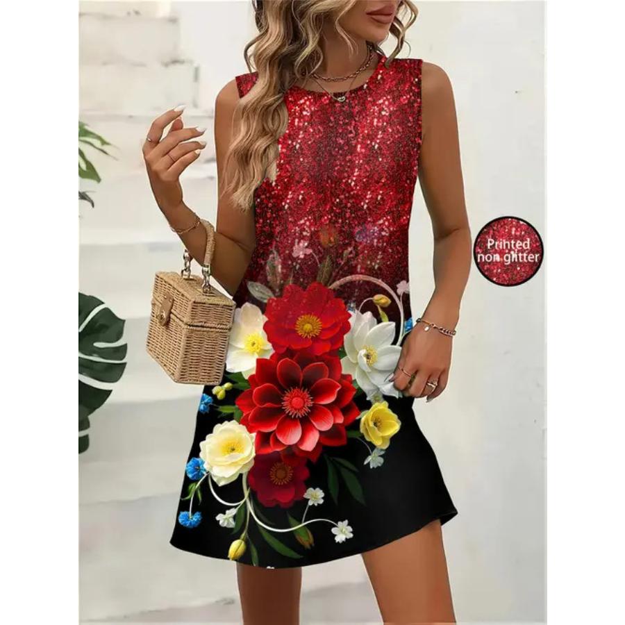 Sleeveless Dress Women O Neck 3d Print Midi Dresses Comfortable Plus Size 8XL Beach Clothing