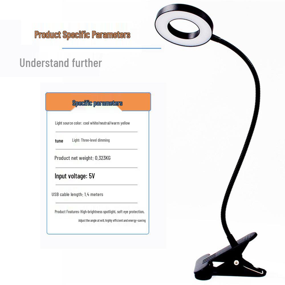 Creative USB Clip-On Table Lamp with Flexible Hose and 3-Color Dimming for Eye Protection and Reading