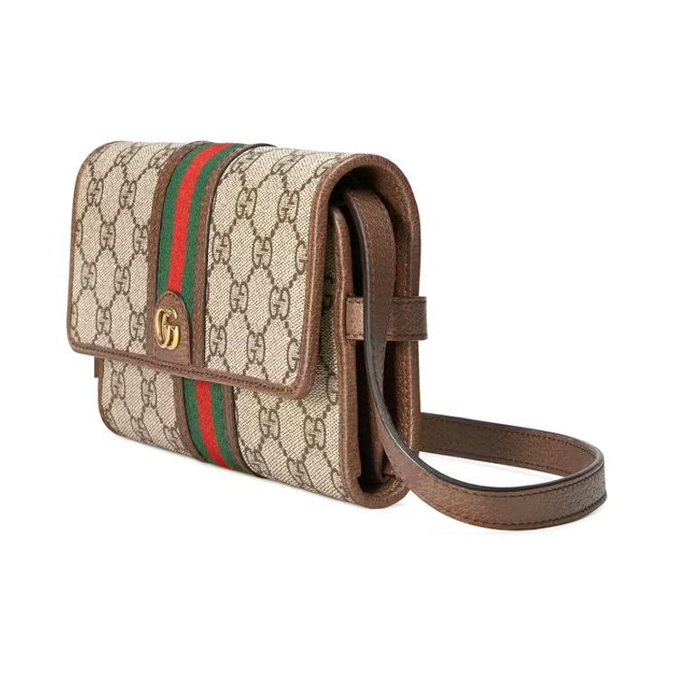 Gucci Ophidia GG Supreme Canvas Super Mini Crossbody Bag With Web Stripe In Beige For Unisex Daily Use