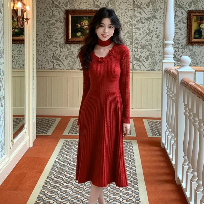 Нежный французский дизайн цветочный шарф вязаное платье для женщин осень и зима новый — фото 9