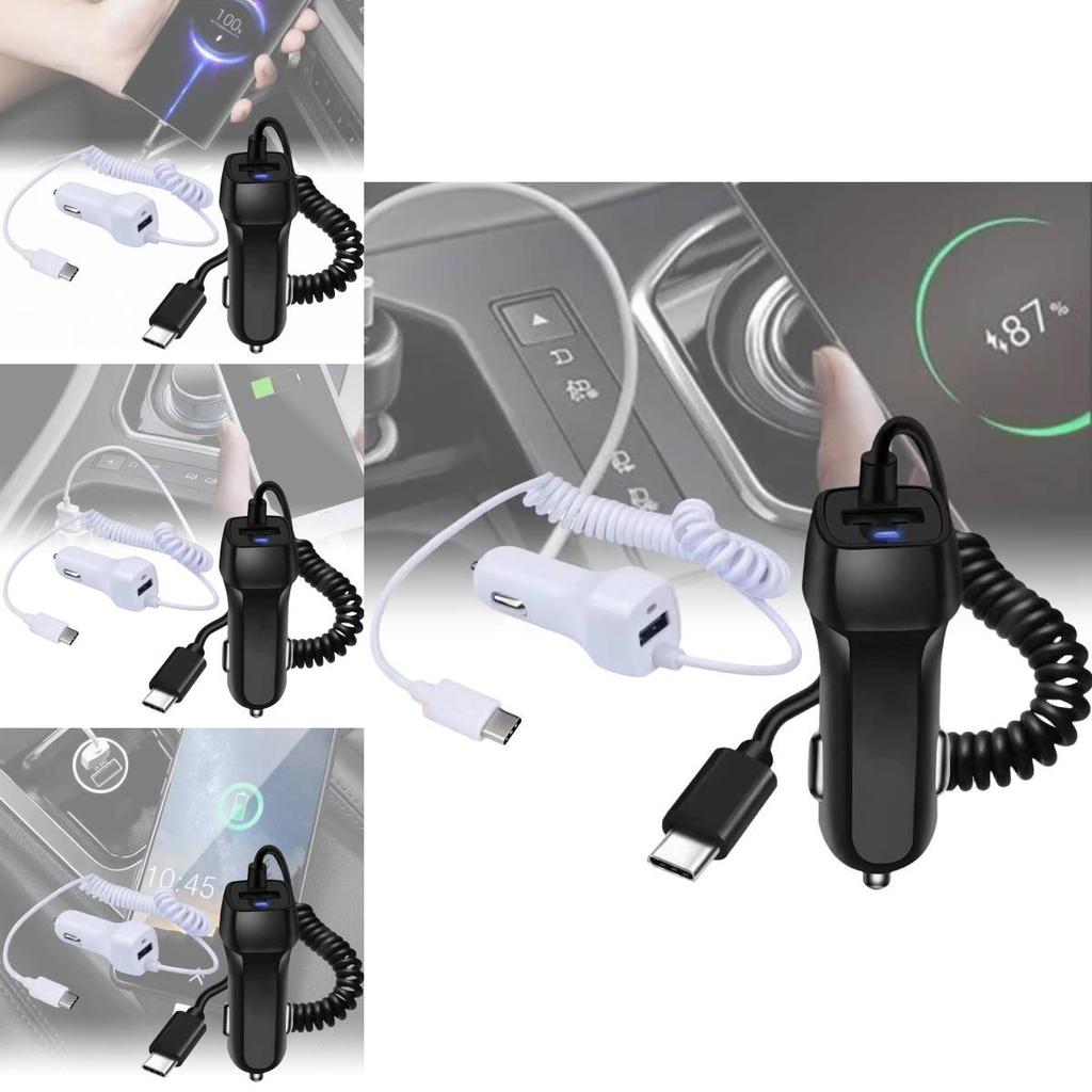 High Power Type-c Car Charger With Built-in Cable 5v3a Fast Charging For Usb Devices