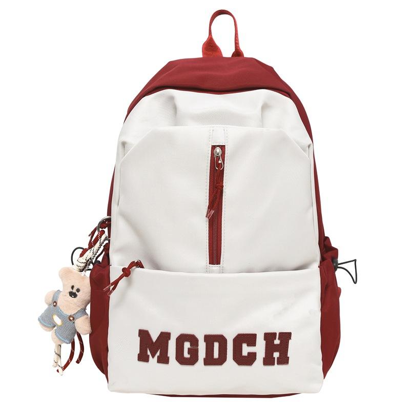 

Mori ins simple letters contrasting colors large capacity junior high school and high school students schoolbag 24 new casual backpack Large without pendant красный