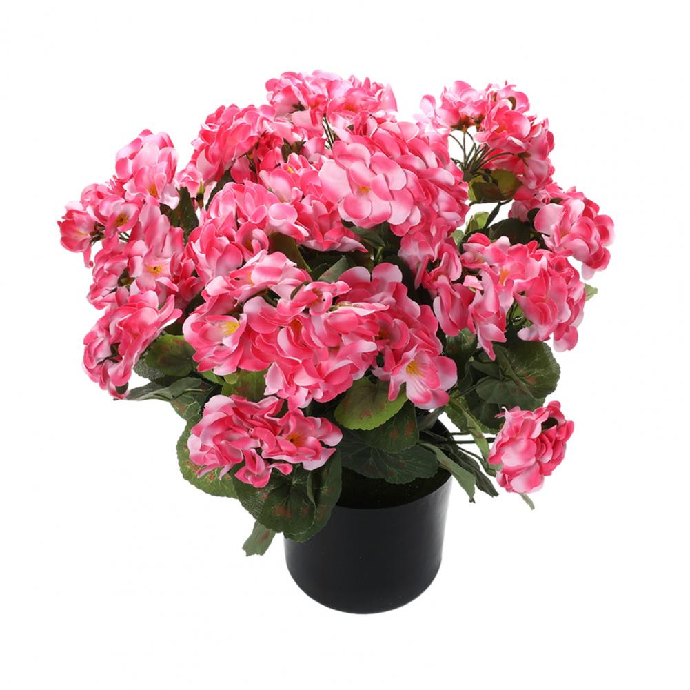 Artificial Geranium Flowers For Outdoors 13" Potted Fake Geraniums Bush UV Resistant Faux Silk Flower For Front Porch Decor