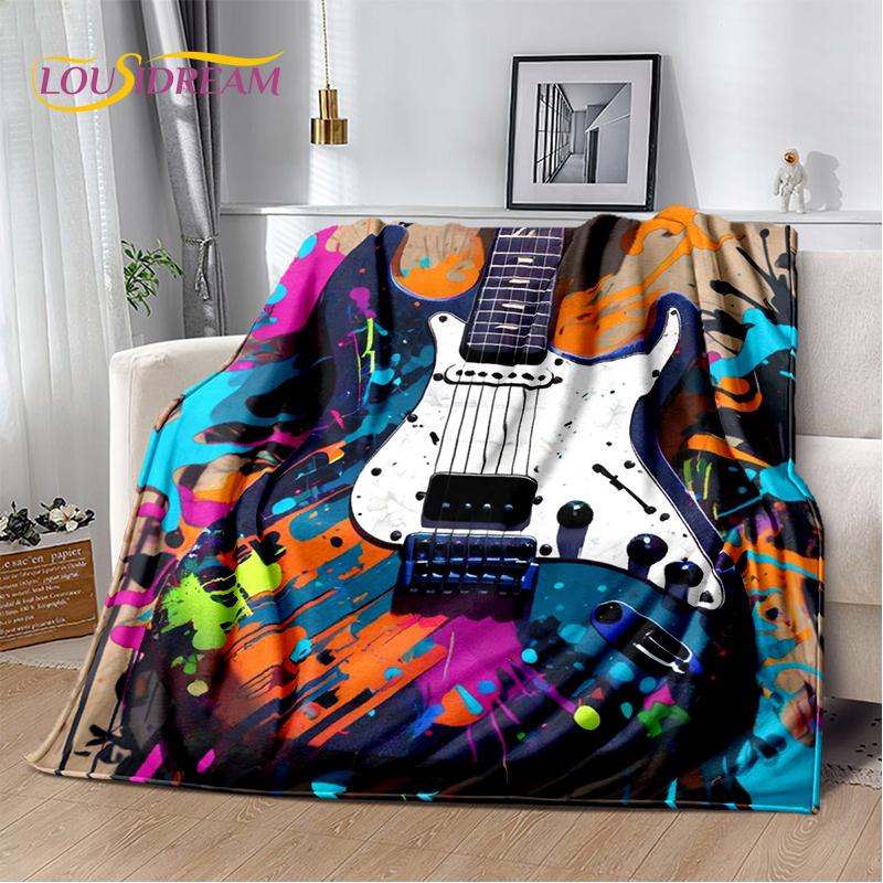 Skull Electric Guitar Classical Guitar Blanket,Soft Throw Blanket for Home Bedroom Bed Sofa Picnic Travel Office Cover Kids Gift