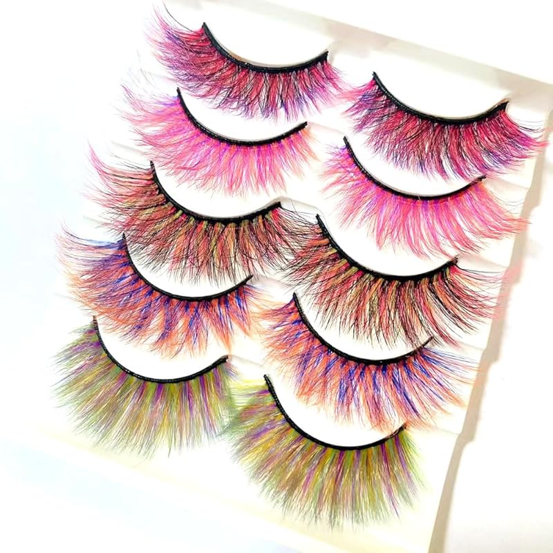 Sunniess Ombre Colored Lashes Silk Protein Fluffy Wispy Volume Fake Lashes for Halloweens Cosplay Party Stage Russian D Curl Lashes with Color Make