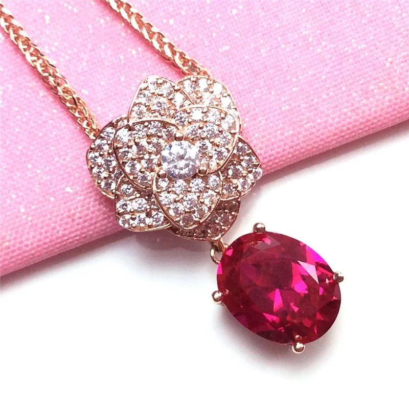 

Роскошный эффектный кулон с красным цирконом Блестящее цветочное хрустальное ожерелье для женщин Свадебная цепочка на ключицу с цирконом 45cm красный