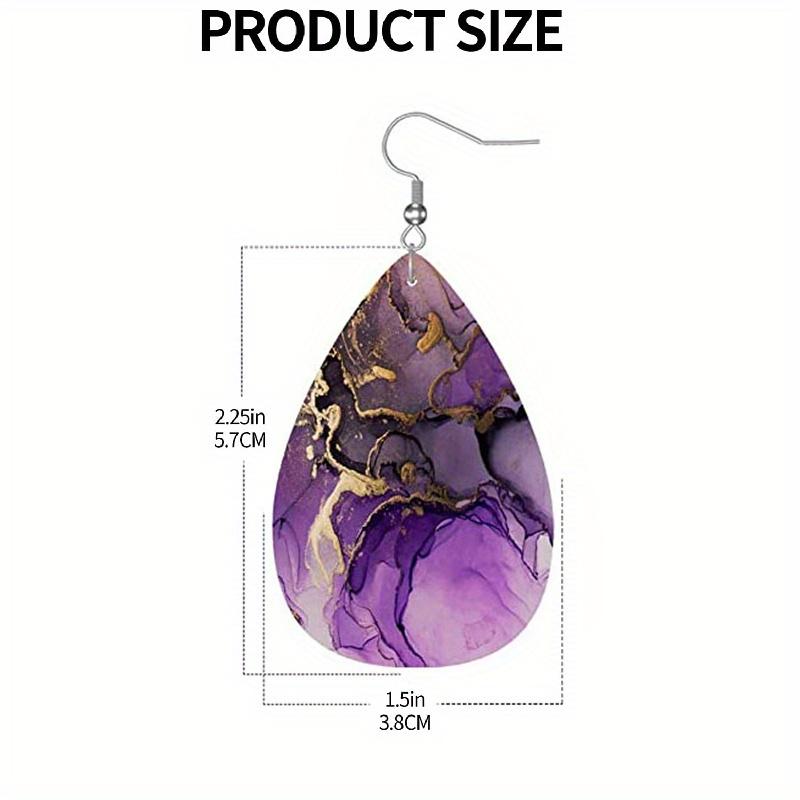 Colorful Marble Pattern PU Leather Earrings For Women Creative Fashion Teardrop Earrings Double-Sided Printing