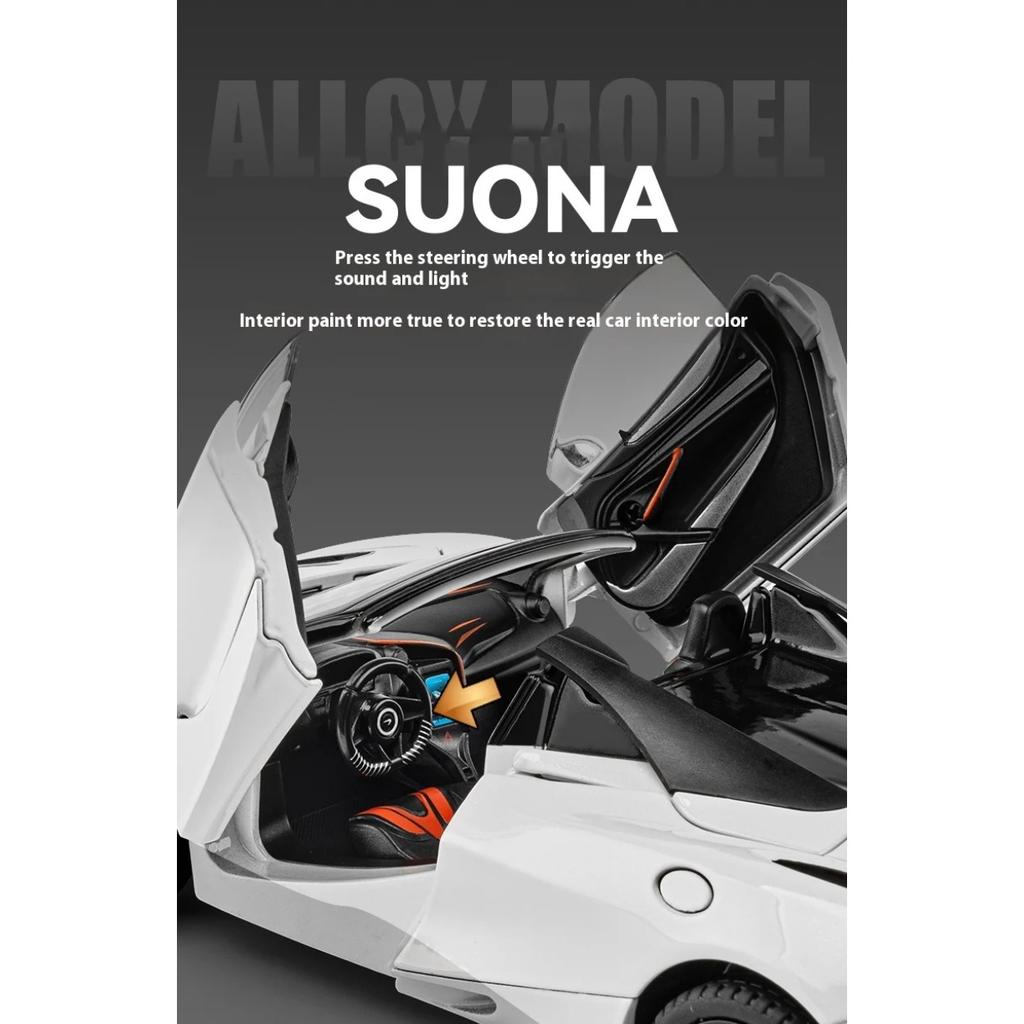 Super Sportcar Toy Simulation 1/24 McLaren 720s Car Model Alloy Die Cast with Sound Light Pull Back Toys Vehicles Models Children Gifts