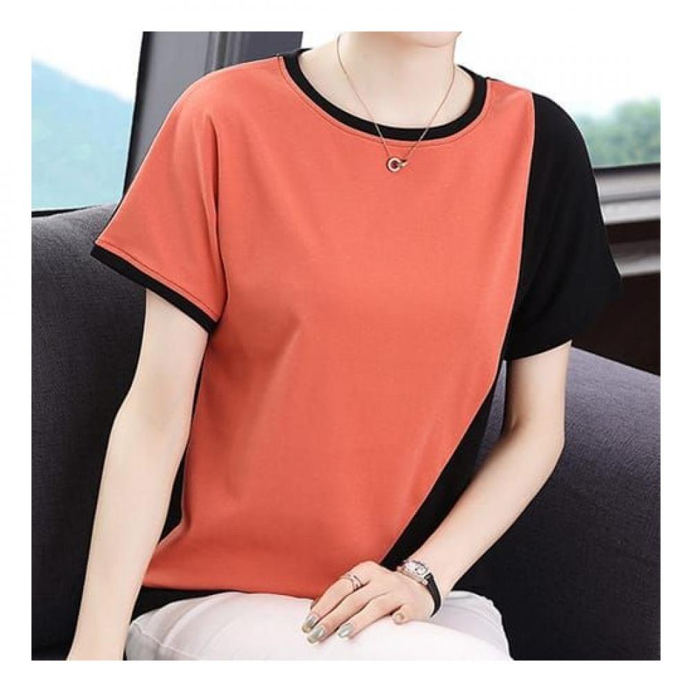 Navava NT1710 Casual Solid Color ConTrasT ShorT Sleeve Round Neck T shirT