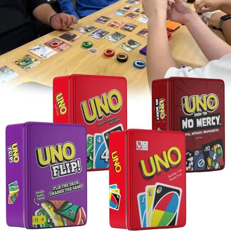 Flip Uno No Mercy Card Board Game Toy Family Party Prop Kids Gifts Box Iron