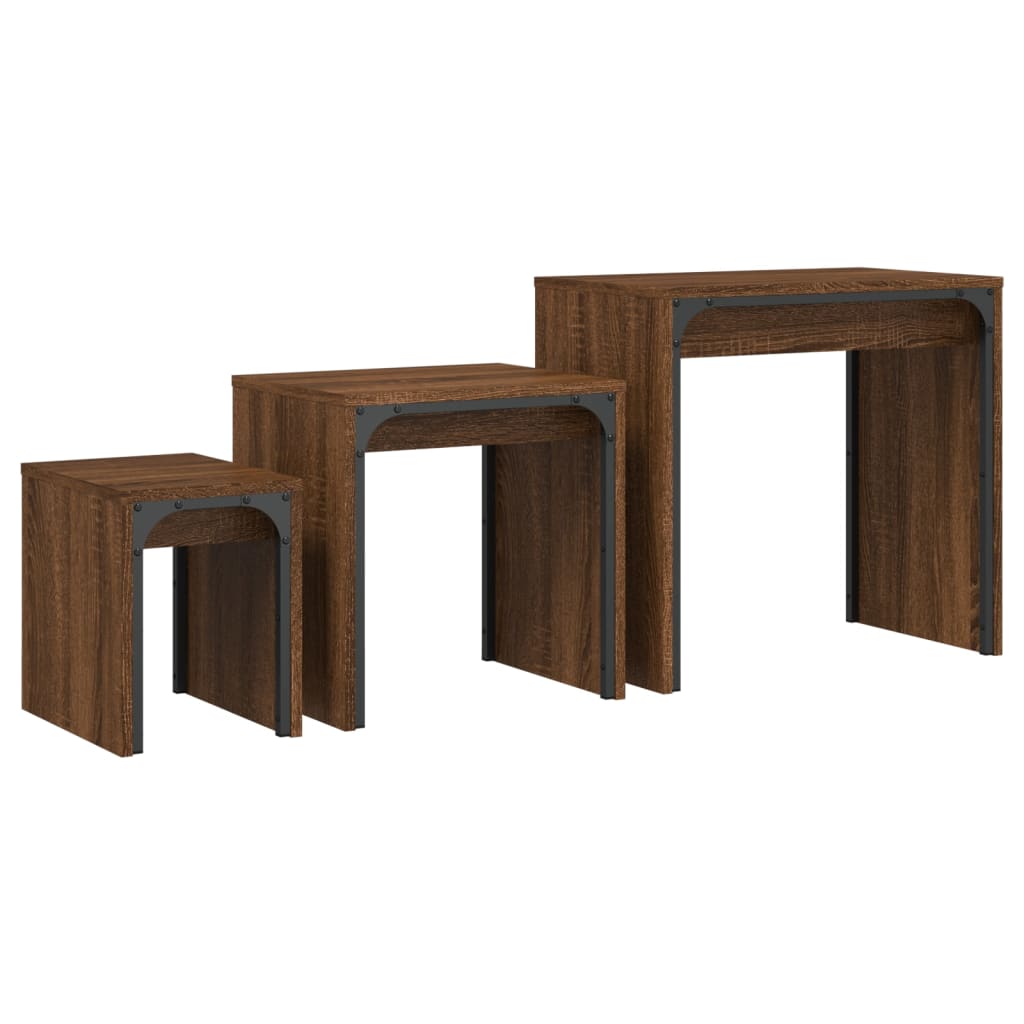  Coffee Tables, Nestable, 3 Pcs, Brown Oak