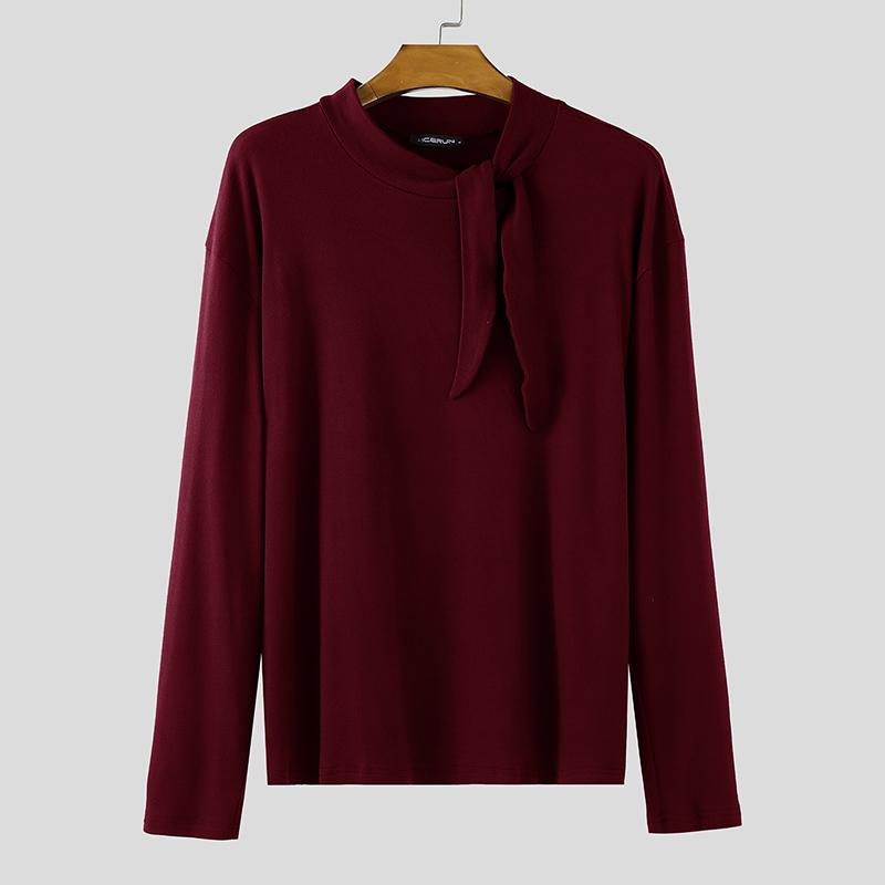 

INCERUN Мужские пуловеры с узлом на шее, с длинным рукавом, повседневные, свободные, топы, блузка 3XL вино красного