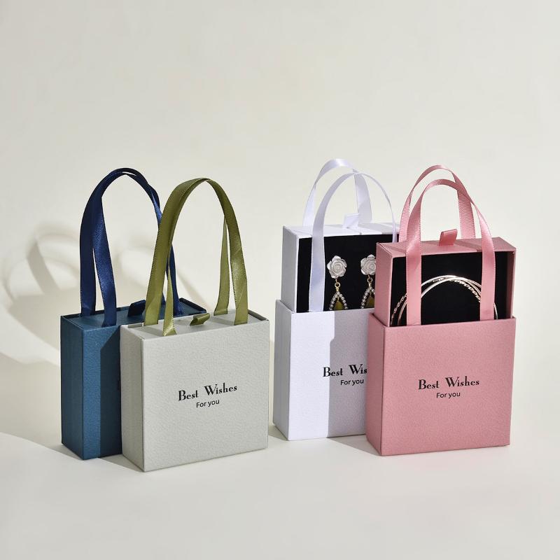 Handheld Jewelry Box Paper Pull-Out Drawer Jewelry Case Travel Portable Ring Earrings Necklace Gifts Packageing Storage Boxes