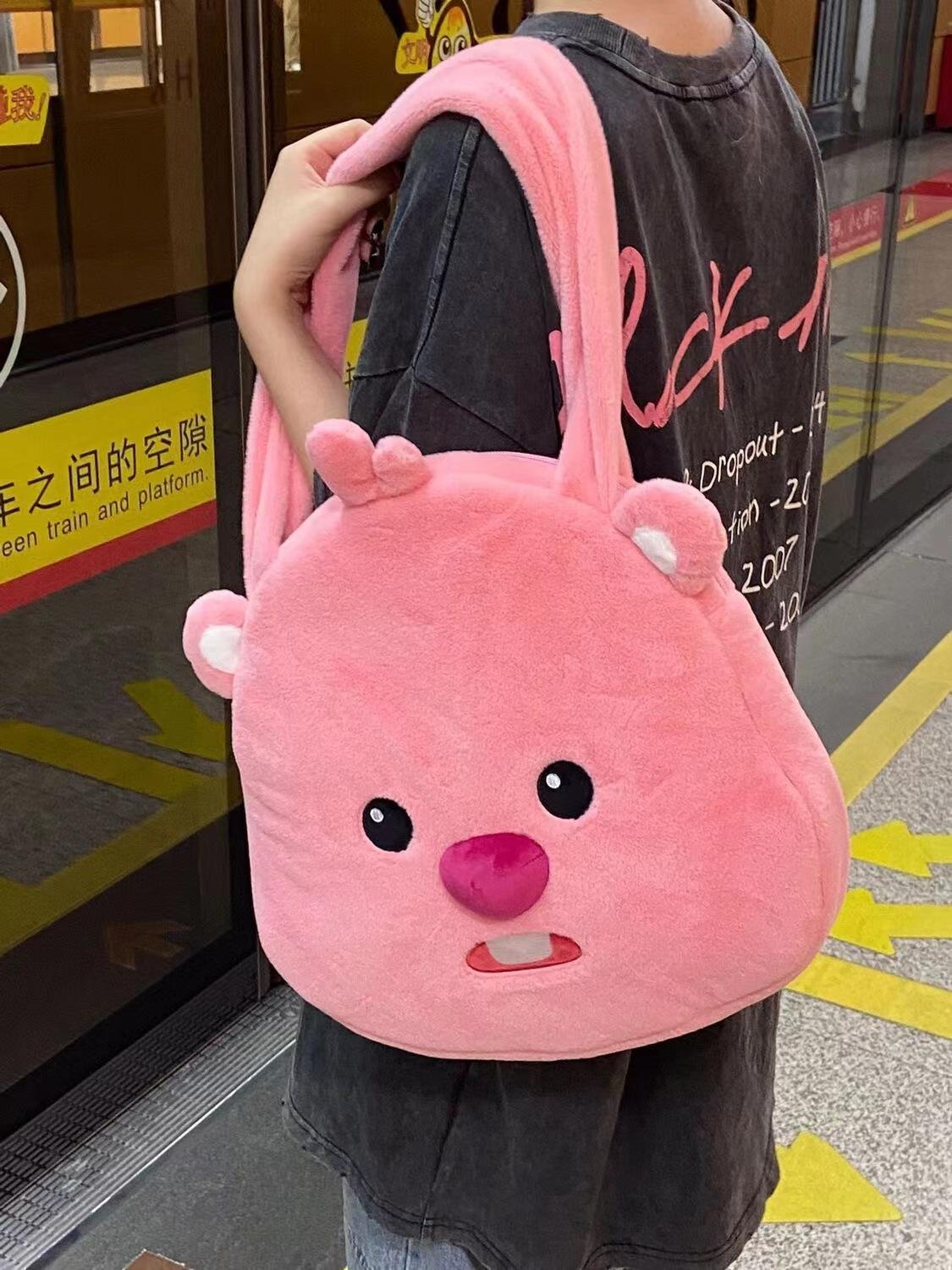 

Сумка-тоут высокой ценности Милый маленький бобер Петлятый Комьютер Большая сумка Плюшевая сумка через плечо Сумка розовый