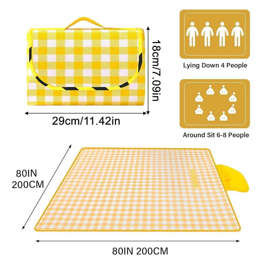Picnic Mat Foldable Picnic Blanket Waterproof 80X80Inch Washable Weatherproof Quick-Dry Outdoor Rug For Beach Camping Hiking