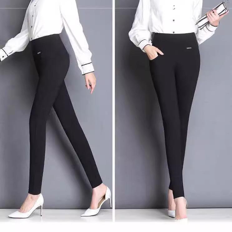 Dámské jarní a podzimní tenké devítidélkové kalhoty s vysokým pasem na nošení venku, velké elastické spodní kalhoty plus size