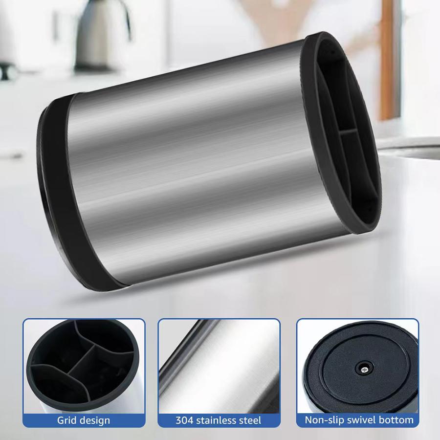 1PC rotatable stainless steel silica gel storage barrel kitchen storage rack spatula spoon tableware kitchenware storage