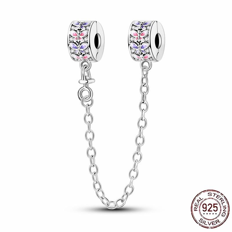 Stříbrný Křišťálový Pavé Bezpečnostní Řetízek Pevný Klip Pramen Přívěsek Vhodný pro Ženy Náramek Stříbrné Šperky Párty Narozeninový Dárek