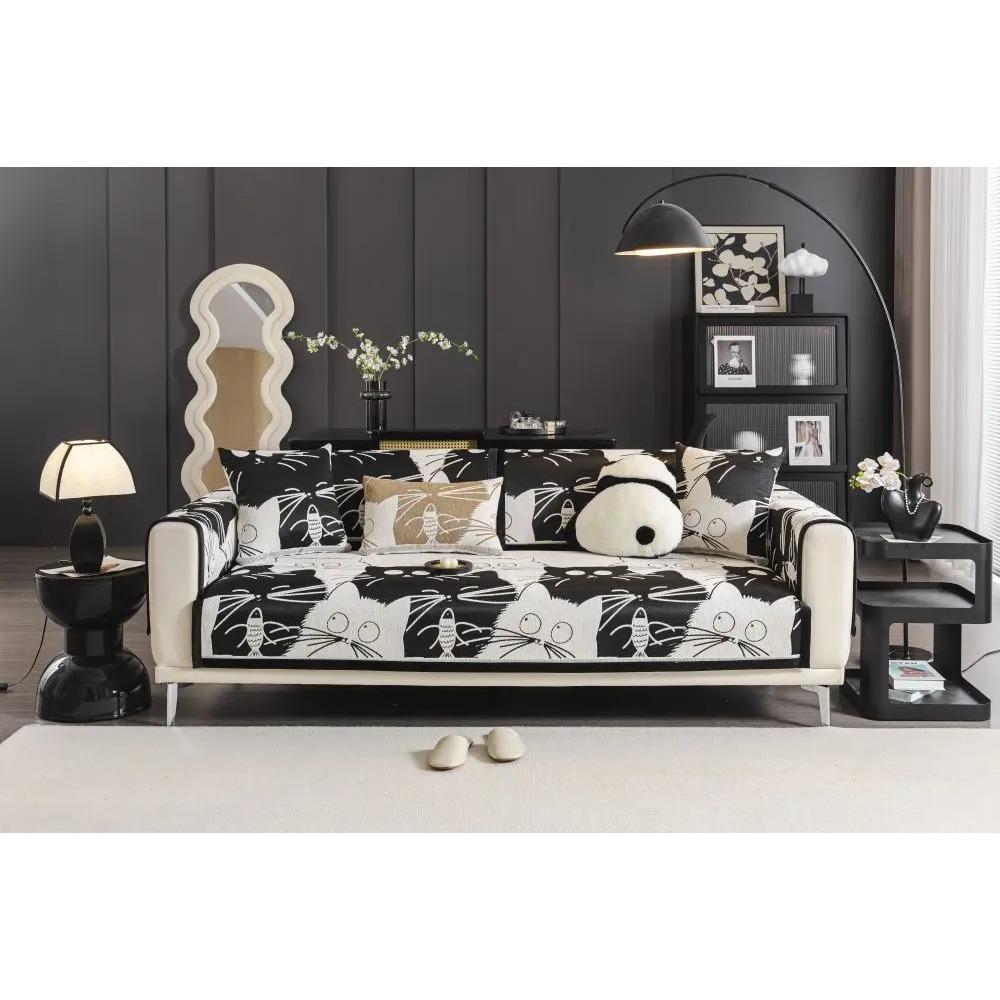 Herbst Zuhause Rutschfeste Sofakissen Couch Sofabezüge Matte Chenille Überwurf Katze Gedruckt Funda Sofa Matten