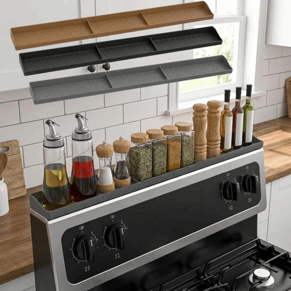 Silicone Over the Stove Spice Rack 3 Partitions Kitchen Storage Shelf  for Flat-Top Stove