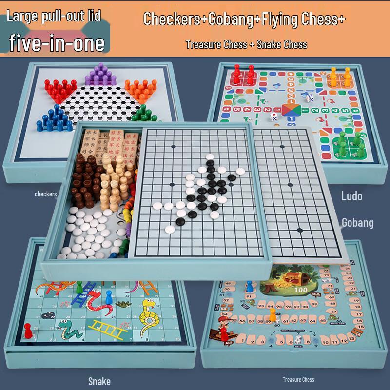 5-in-1 Wooden Board Game Set for Kids