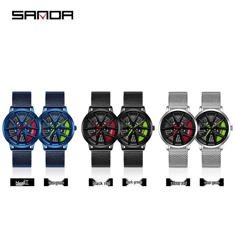 Classic Men's Quartz Watch - Car Wheel Style, Steel Band, Trendy & Casual