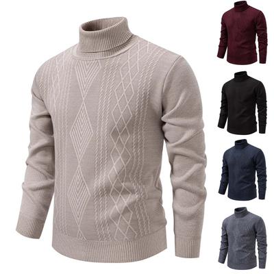 Herren Einfarbig Texturierter Pullover Plus Samt Verdickt Lässig Rollkragen Warm Gestrickter Pullover