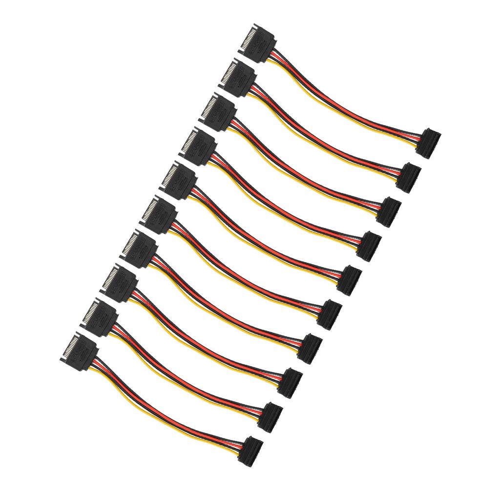 10 Pack SATA Cables 15 Pin 90 Degree Male To Female Power Extension Adapter for HDD SDD Optical