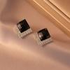Elegant Geometric Black Rhombus Square Stud Earrings for Women
