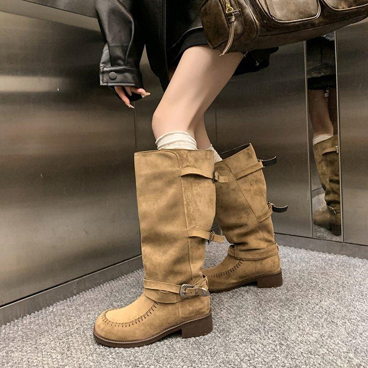 

Uncle Wen Good Knight~ Knight Boots New Retro Western Cowboy Boots Versatile Thick-soled Height-increasing Boots Women 40