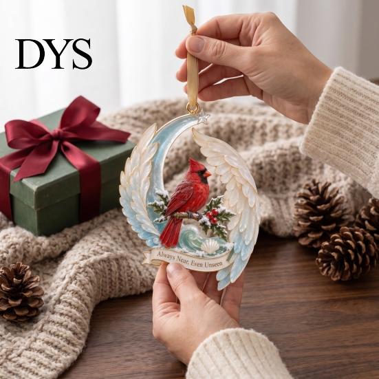Christmas Tree Hanging Supplies Red Birds Ornament, 2D Acrylic Bird Decoration Memorial Keepsake Gift with Angel Wings, Holiday Pendant for Home Decor