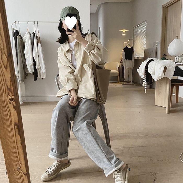 Women's Loose-Fit Retro Workwear Jacket with Large Pockets - Plus Size, Slimming, Solid Color, Spring/Autumn