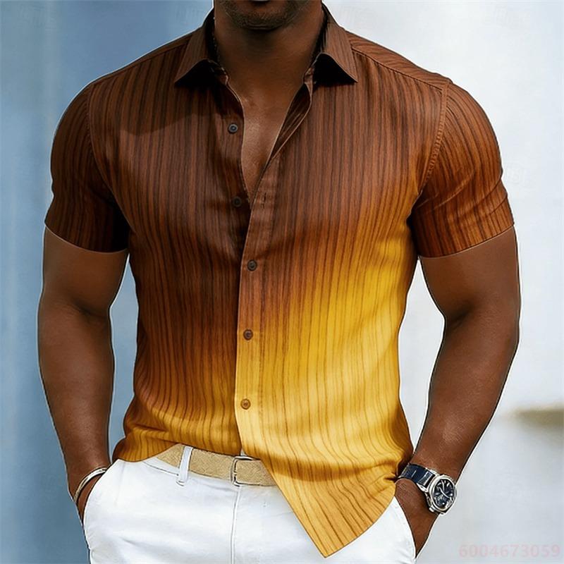 Herren Color-Blocked Abstrakt Gestreiftes Kurzarmhemd, Sommer Mode Lässiges Herrenhemd, Hawaiihemd