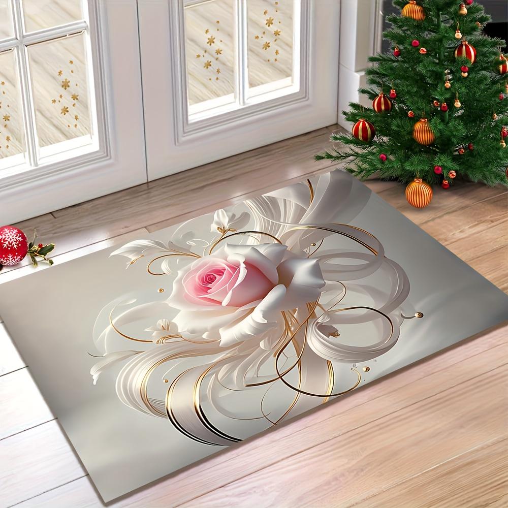1Pcs Anti Fatigue Kitchen Rugs  Elegant Pink RoseWaterproof Non-Slip Thick Cushioned Kitchen Mat Heavy Duty Comfort Standing Mat for Kitchen