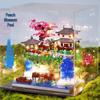 Fairy Pavilion Cherry Blossom Treehouse with Peach Blossom Pond - Creative Ancient Style Building Block Ornament, Handmade Assembly Scene.