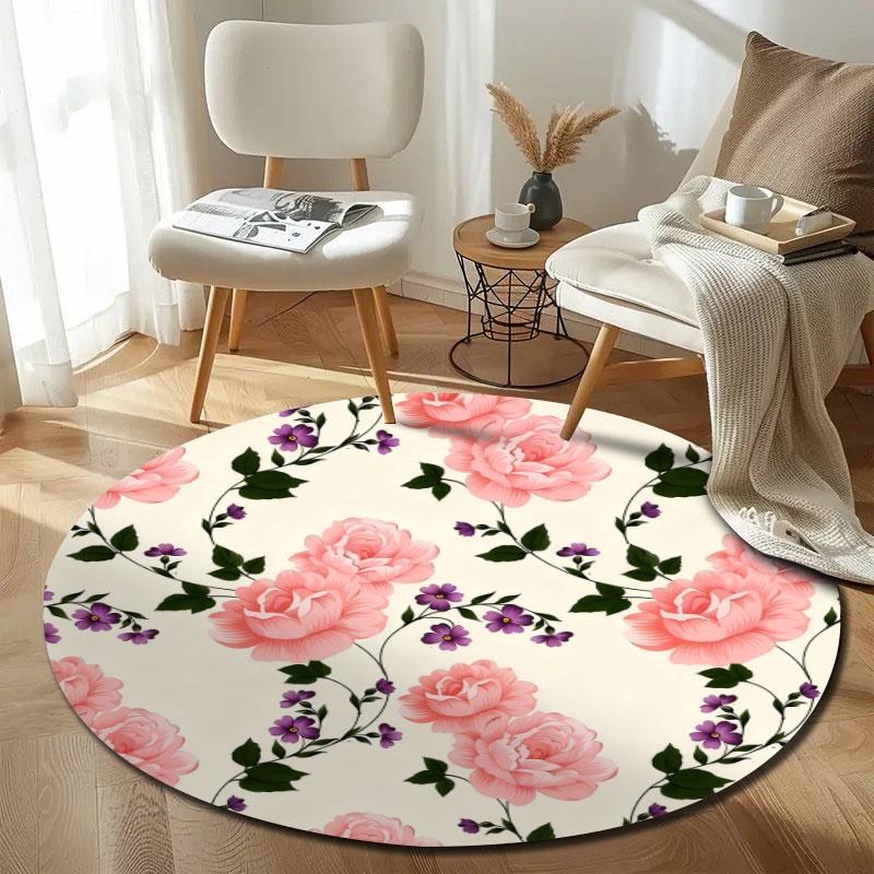 Playful Round Halloween Multicolor Floor Rug, Non-Slip Floor Mat for Family Room