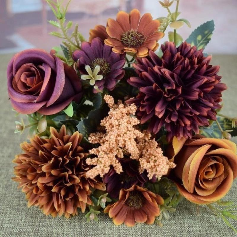 1 Peça Rosas Artificiais Flores Casamento Buquê de Noiva Jardim Peônias de Seda Falsas Hortênsias Vaso Decoração de Casa Adereços de Fotografia