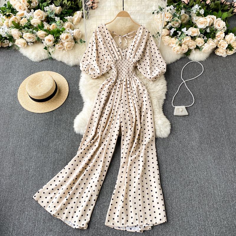 Summer Women Sexy Polka Dot Jumpsuits  Ladies Loose Wide Leg Pants Overalls Playsuits Casual Jumpsuits