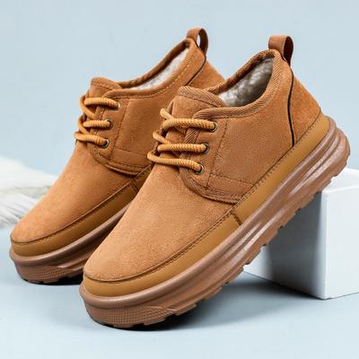 Winter Fashion Leather Snow Boots Men's Fur Warm Thickened Cotton Shoes Outdoor Non-Slip Thick-Soled Hiking Ankle Boots Men