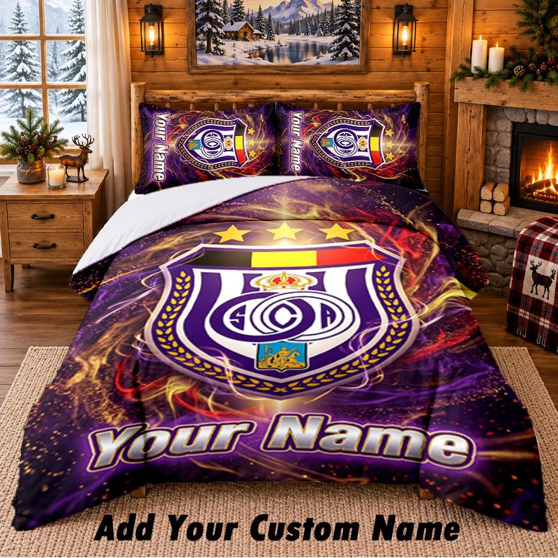 Anderlecht FC Pattern Bedding 3Pcs Set Custom Name, Bed Sheet And Pillowcases For Home Bedroom