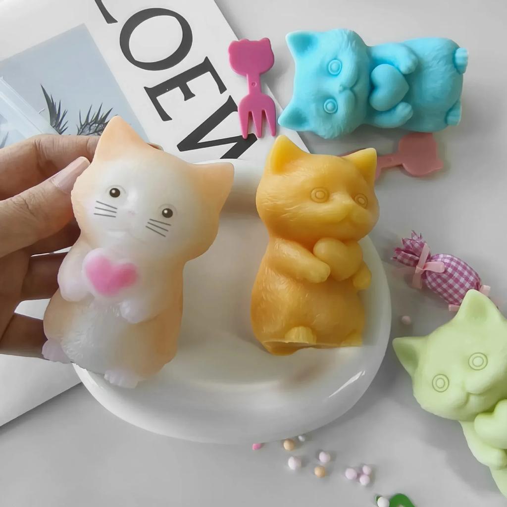 Cat Silicone Mold Pinching Toy DIY Kitten Aroma Candle Plaster Ornaments Molds Candle Making Supplies