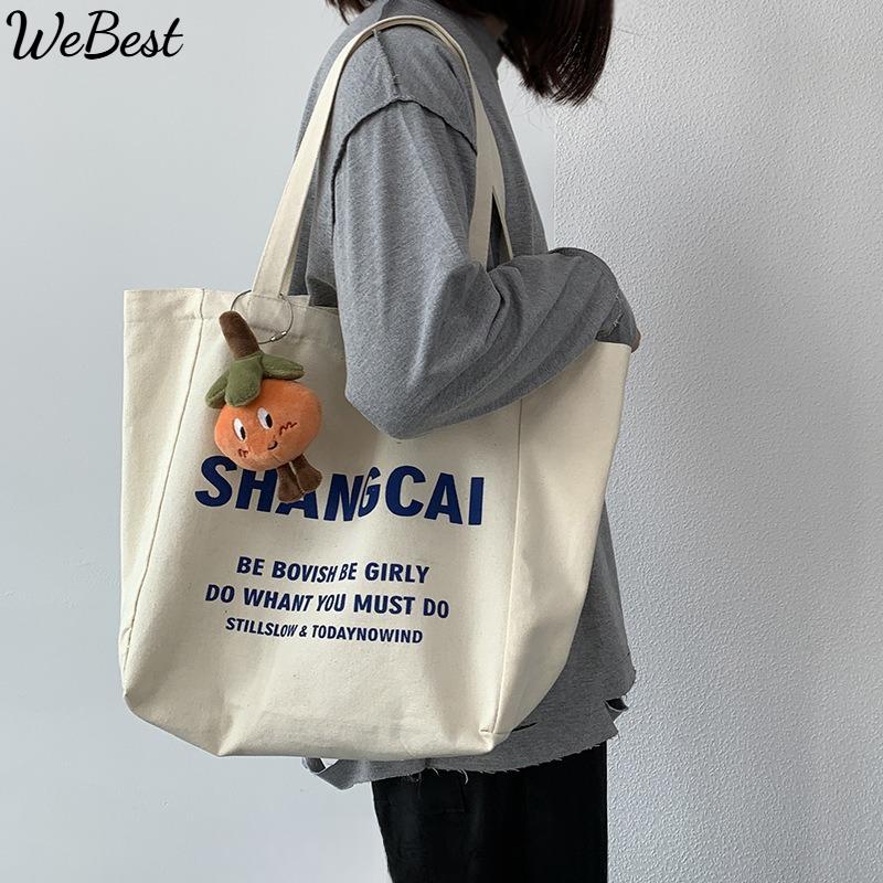 

Single Shoulder Lazy Wind Literary Fresh Large Capacity Letters Canvas Bag