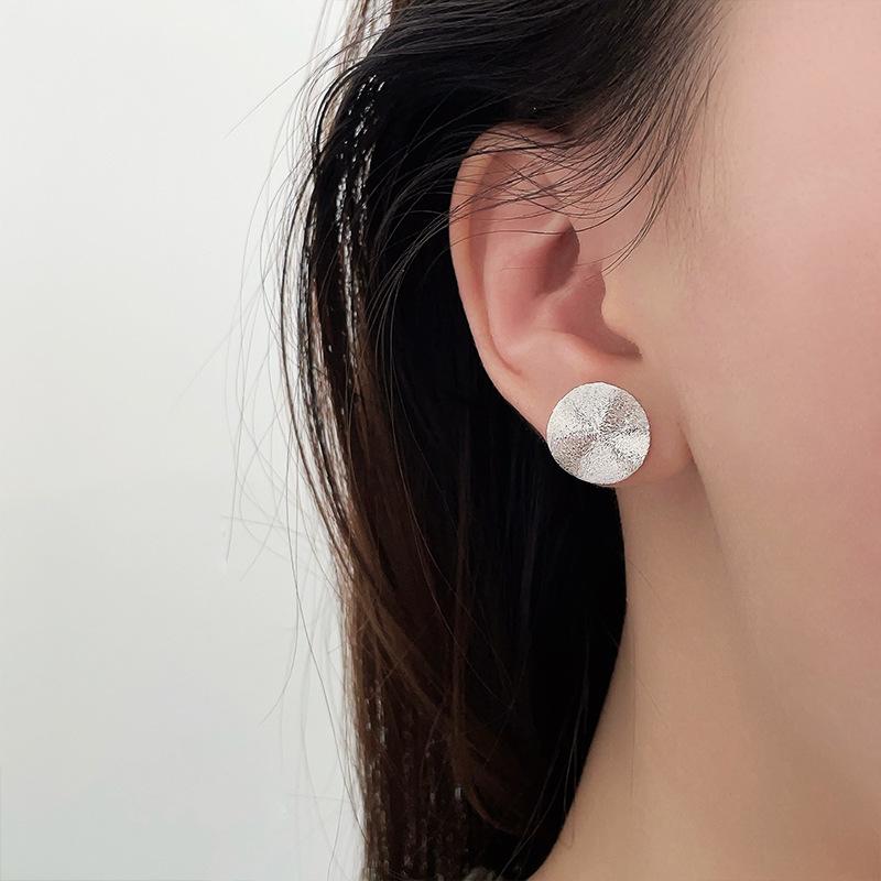 Xintaixi S925 Sterling Silver Brushed Irregular Round Stud Earrings - Women's Niche Design Jewelry, New Korean Style Accessories