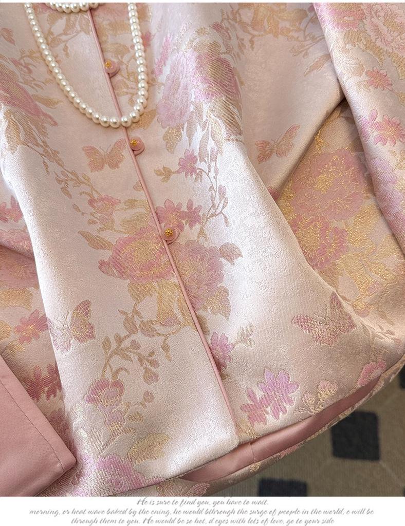 Age-Defying Slimming Jacquard Embroidery Jacket for Middle-Aged Women - Spring/Autumn Chinese Style
