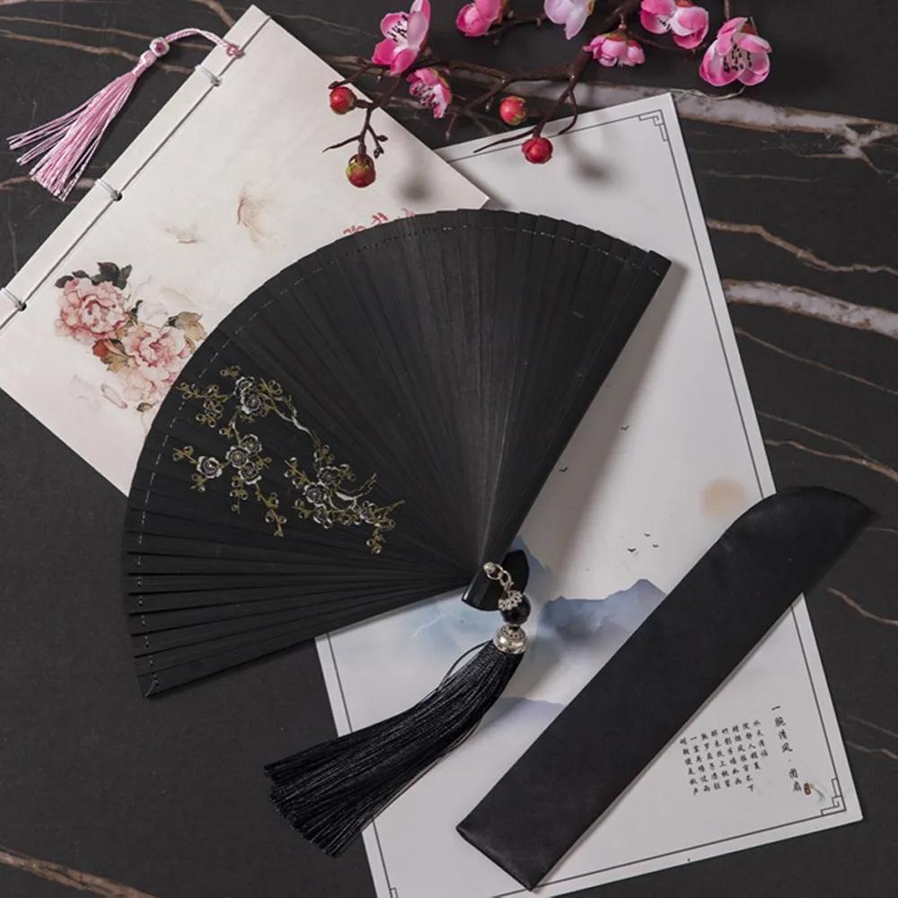 Chinesischer Stil Japanischer Klassischer Faltfächer Antiker Stil Schwarzer Faltfächer für Damen Handgefertigt Exquisite Handfächer