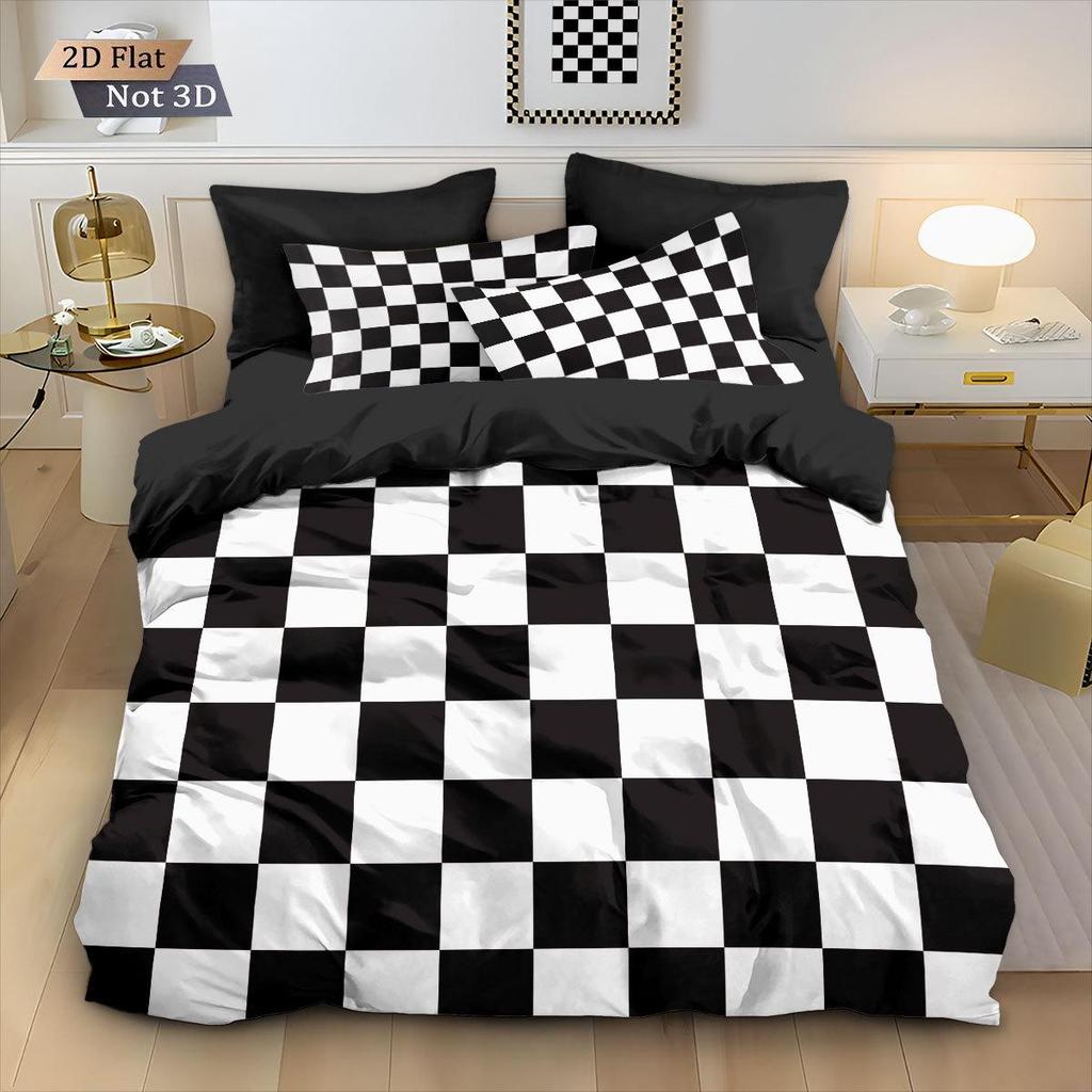 Geometric Colorful Checkerboard 3D Printed Brushed Duvet Cover Set