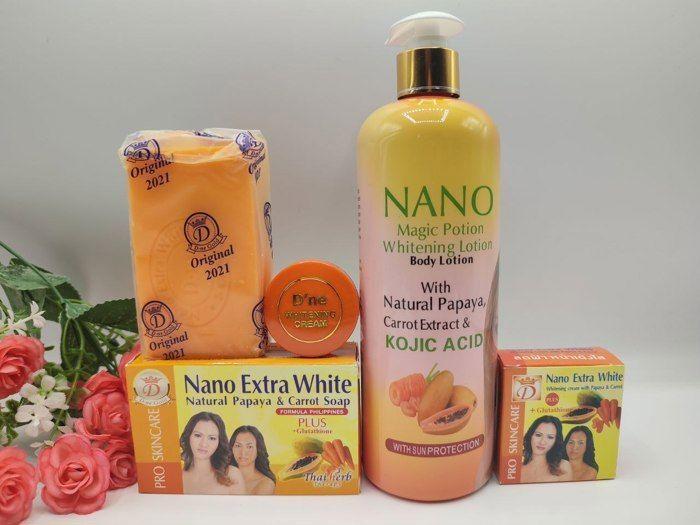 Mini gamme de soins - Nano Extra White - Lait 500ml - Savon - Crème visage - Sans parabène