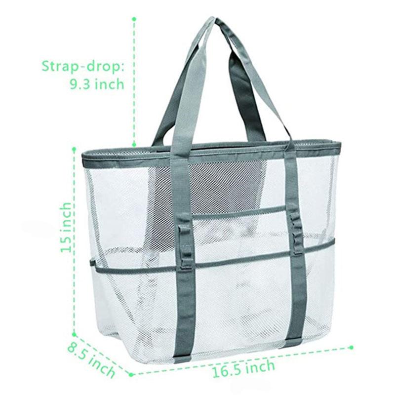 Summer Large Capacity Mesh Beach Bag For Towels 8 Pockets Durable Beach Bag For Toys Waterproof Underwear Pocket Beach Tote Bag